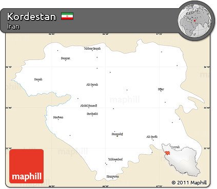 Classic Style Simple Map of Kordestan, single color outside