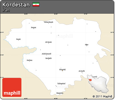Classic Style Simple Map of Kordestan, single color outside