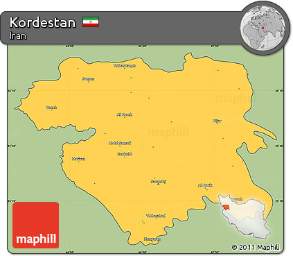 Savanna Style Simple Map of Kordestan, cropped outside