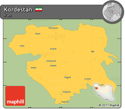 Savanna Style Simple Map of Kordestan, single color outside