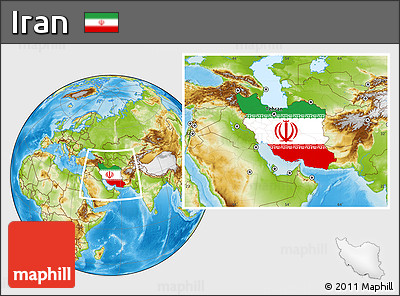 Flag Location Map of Iran, physical outside