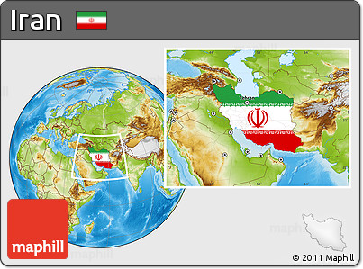 Flag Location Map of Iran, physical outside