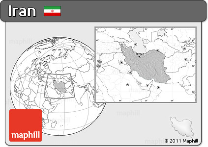 Gray Location Map of Iran, blank outside, hill shading inside
