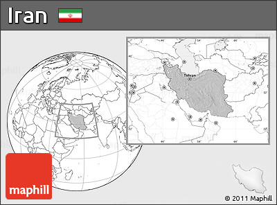 Gray Location Map of Iran, blank outside, hill shading inside