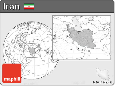 Gray Location Map of Iran, blank outside, hill shading inside