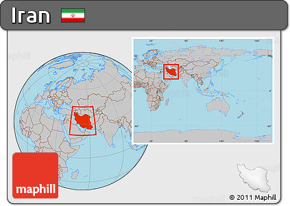 Gray Location Map of Iran, within the entire continent