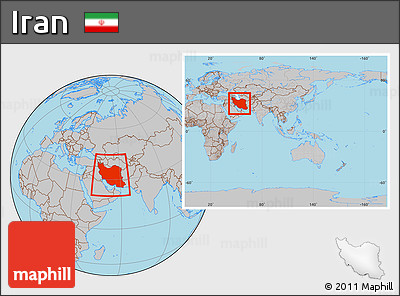 Gray Location Map of Iran, within the entire continent