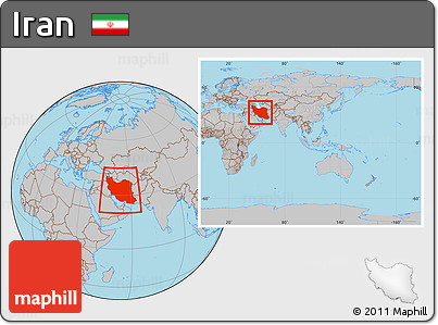 Gray Location Map of Iran, within the entire continent