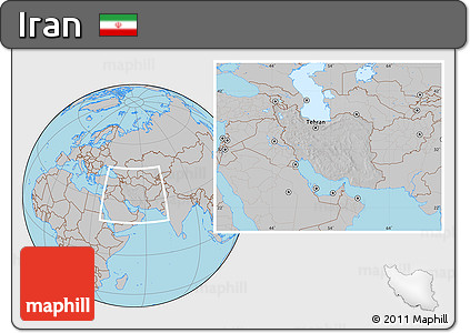 Gray Location Map of Iran, hill shading inside