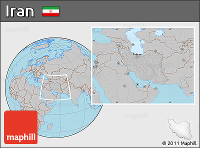 Gray Location Map of Iran, hill shading inside