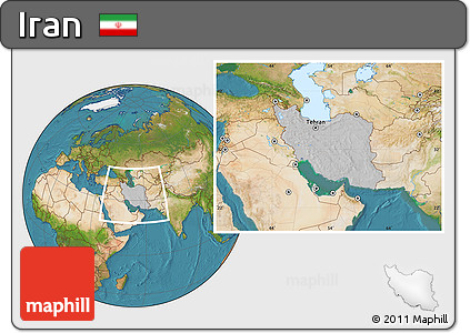Gray Location Map of Iran, satellite outside, hill shading