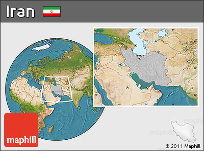 Gray Location Map of Iran, satellite outside, hill shading