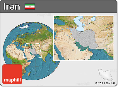 Gray Location Map of Iran, satellite outside, hill shading