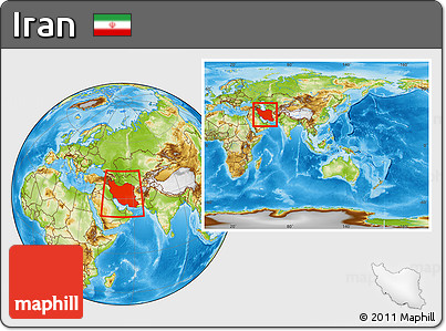 Physical Location Map of Iran, within the entire continent