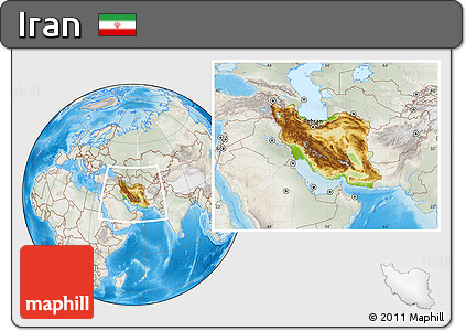 Physical Location Map of Iran, lighten, semi-desaturated, land only