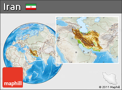 Physical Location Map of Iran, lighten, semi-desaturated, land only