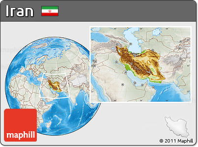 Physical Location Map of Iran, lighten, semi-desaturated, land only