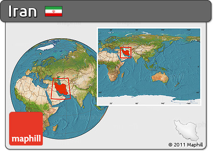 Satellite Location Map of Iran, within the entire continent