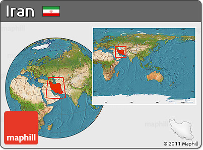 Satellite Location Map of Iran, within the entire continent