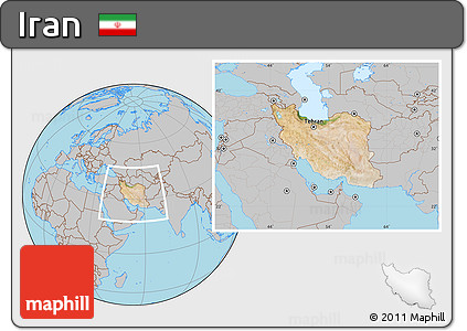 Satellite Location Map of Iran, gray outside