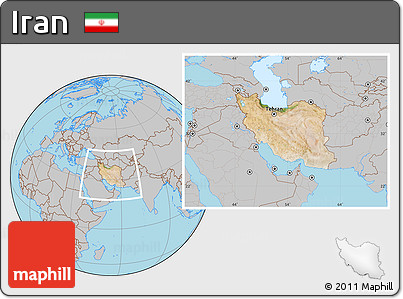 Satellite Location Map of Iran, gray outside