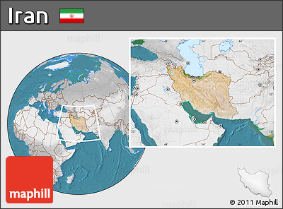 Satellite Location Map of Iran, lighten, desaturated, land only