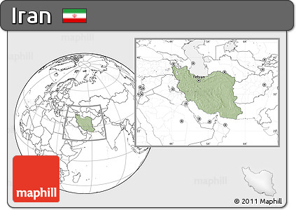 Savanna Style Location Map of Iran, blank outside, hill shading inside