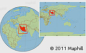 Savanna Style Location Map of Iran, within the entire continent