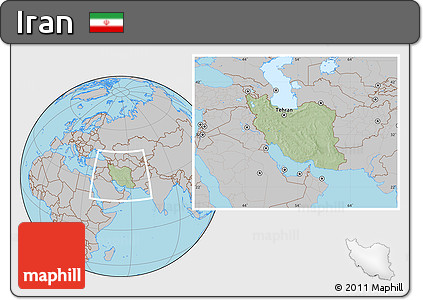 Savanna Style Location Map of Iran, gray outside, hill shading inside