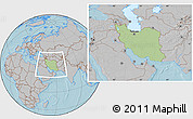 Savanna Style Location Map of Iran, gray outside, hill shading outside