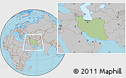 Savanna Style Location Map of Iran, gray outside