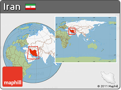 Savanna Style Location Map of Iran, highlighted continent, within the entire continent
