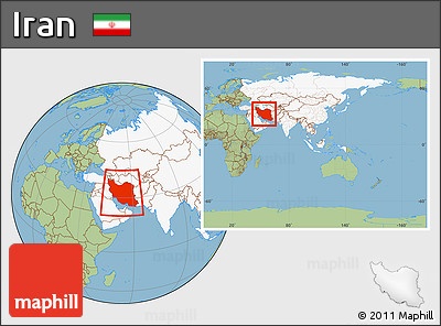 Savanna Style Location Map of Iran, highlighted continent, within the entire continent