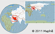 Savanna Style Location Map of Iran, highlighted continent, within the entire continent, hill shading