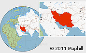 Savanna Style Location Map of Iran, highlighted continent