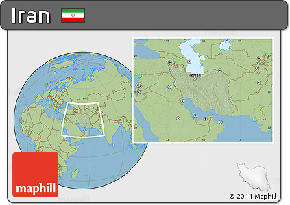 Savanna Style Location Map of Iran, hill shading inside
