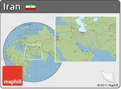 Savanna Style Location Map of Iran, hill shading inside