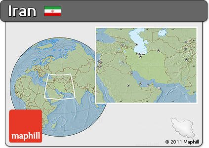 Savanna Style Location Map of Iran, hill shading outside