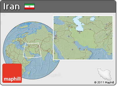 Savanna Style Location Map of Iran, hill shading outside