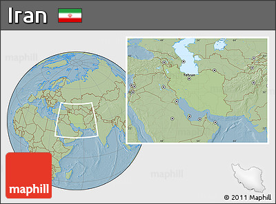 Savanna Style Location Map of Iran, hill shading outside
