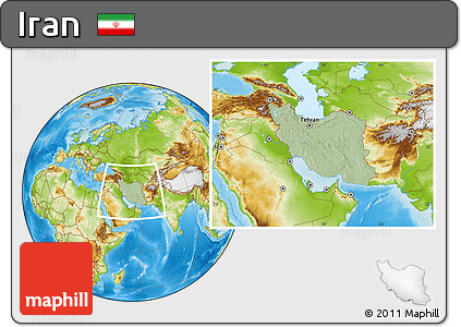 Savanna Style Location Map of Iran, physical outside, hill shading