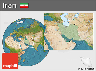Savanna Style Location Map of Iran, satellite outside, hill shading