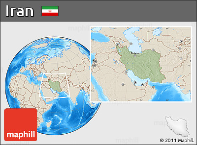Savanna Style Location Map of Iran, shaded relief outside, hill shading