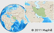 Savanna Style Location Map of Iran, shaded relief outside