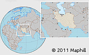Shaded Relief Location Map of Iran, gray outside