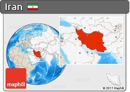 Shaded Relief Location Map of Iran, highlighted continent