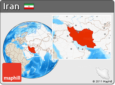 Shaded Relief Location Map of Iran, highlighted continent