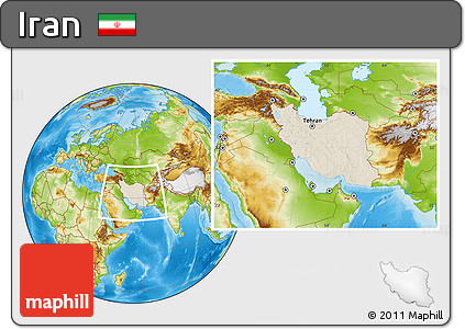 Shaded Relief Location Map of Iran, physical outside