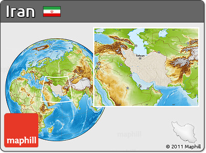 Shaded Relief Location Map of Iran, physical outside