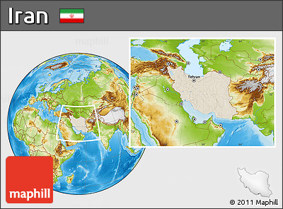 Shaded Relief Location Map of Iran, physical outside